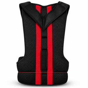 Black vest with red stripes on a white background